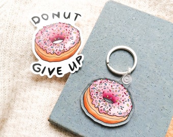 Llavero de donut rosa con chispas, llavero de comida de acrílico