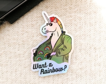 Adesivo olografico unicorno LGBTQ / Adesivo in vinile arcobaleno Pride / Adesivo per laptop Gay Pride / Adesivo per borraccia / Regalo Pride