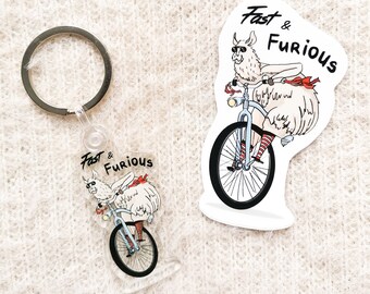 Portachiavi lama in bicicletta, alpaca di Fast & Furious, ciondolo per borsa