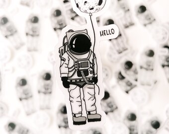 Astronaut Moon Balloon Clear Vinyl Sticker | Waterproof Laptop Decal | Space Sticker | Water Bottle Sticker | Gift for Space Lover