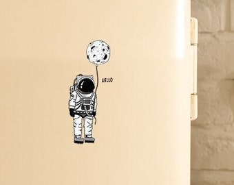 Magnete da frigo a forma di astronauta kawaii / Decorazione spaziale con luna e pallone aerostatico / Magnete da frigorifero carino / Regalo per amanti dello spazio