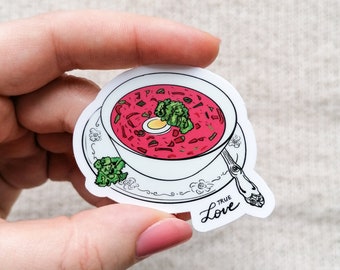 Sticker Litouwse borsjt | Saltibarsciai koude soep vinyl sticker | Grappige voedselsticker | Oost-Europees cadeau | Waterdichte laptopsticker