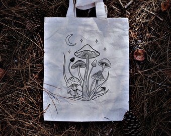 Mushroom Tote Bag | Witchy Cottagecore Fungi Gift | Botanical Canvas Bag | Nature Lover Gift | Reusable Shopping Bag