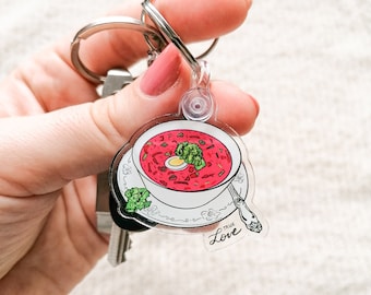 Portachiavi a forma di zuppa Borscht, portachiavi lituano in acrilico