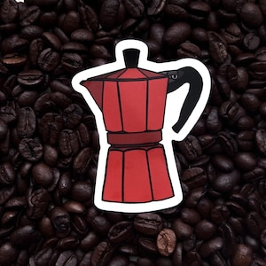 Sticker cafetière moka, sticker pour accros au café, sticker cafetière pour barista, pot moka rouge, sticker imperméable café pour ordinateurs portables