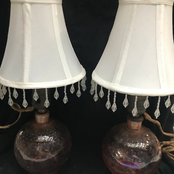 Pair of Vintage Pink Art Glass Bubble Boudoir Lamps
