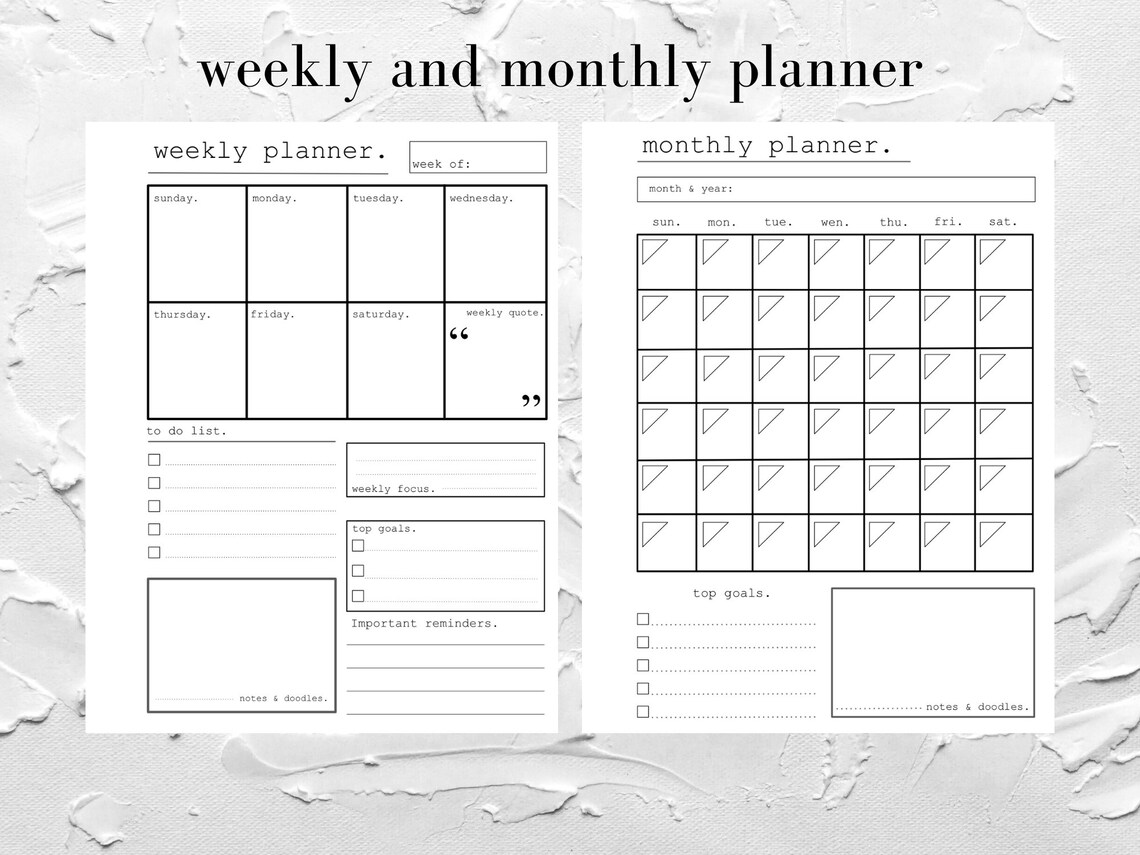Printable Modern Planner Bundle Black and White - Etsy