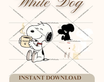 Divertente cane bianco con tazza SVG, cucciolo amante del caffè, grafica digitale, clipart per magliette e felpe, PNG per uso commerciale