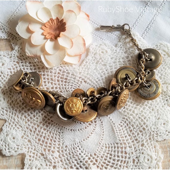 Funky Brass Button Bracelet. Brass Buttons. Vinta… - image 1