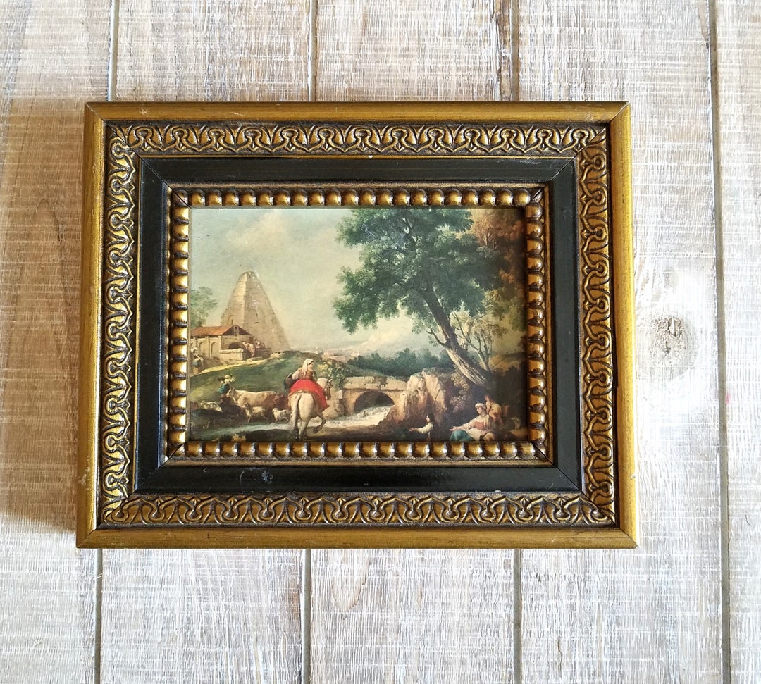 Small Landscape Print of Victorian Scene. Gold Framed Landscape
