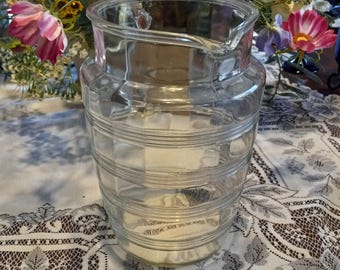 Antique Clear Depression Glass Pitcher, Ridged 1930s Design