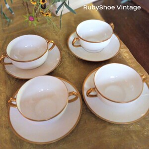 Limoges Cream Soup Bowl Set: Handpainted Bouillon Cup, GOA France image 5