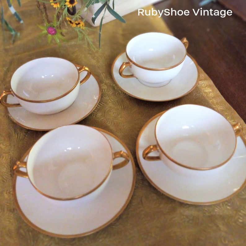Limoges Cream Soup Bowl Set: Handpainted Bouillon Cup, GOA France image 5