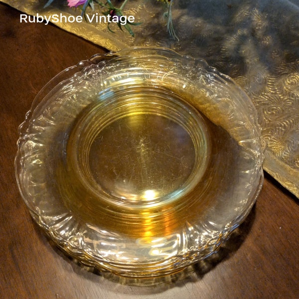 Heisey Empress Sahara Yellow Plates. Antique Glass Plates. Round Salad Plates. Replacement Dishes. Limited Quantity.