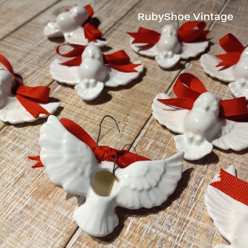 Vintage Ceramic Dove Ornaments. Christmas Ornaments. White Doves. White