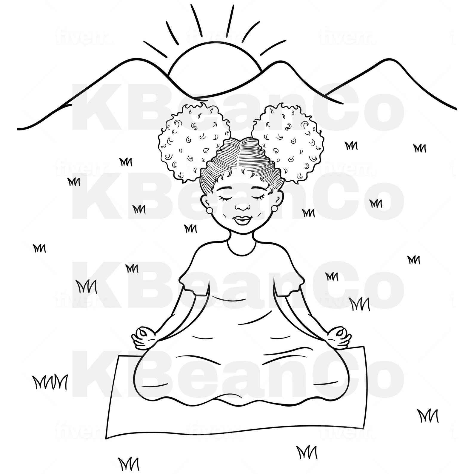 2 African American Kids Meditating Coloring Pages for Kids | Etsy
