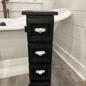 Bathroom Floor Cabinet, Bathroom Storage, Black Bathroom Cabinet, Toilet Paper Holder, Toilet Brush Storage, Solid Wood Cabinet, Farmhouse