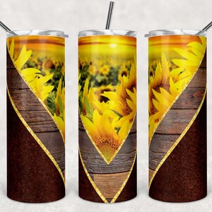 Sunflower, Leather and Wood Western Design 20oz Sublimation Tumbler Wrap Digital Download