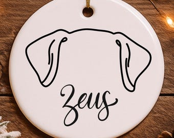 Personalized Ceramic Custom Ornament Christmas Gift with Dog Ears and Dog Name For Dog Lover Memory Gift