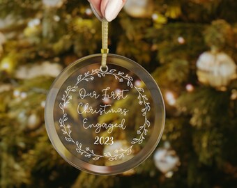 First Christmas Engaged Ornament: Clear Glass Newlywed Gift