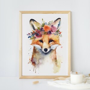Kinderzimmer Poster Fuchs Wasserfarben Blumen Babyzimmer Dekoration, Dekoration für Kinder
