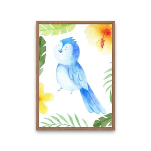 Cartel de la habitación infantil pájaro en la selva, decoración de la habitación del bebé, decoración para niños, A4 A3 A2