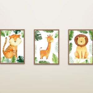 Kinderzimmer Poster Set Dschungeltiere, Tiger, Löwe, Giraffe, Babyzimmer Dekoration, Dekoration für Kinder A4 A3 A2
