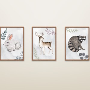 Kinderzimmer Poster Set Waldtiere, Hirsch, Hase, Waschbär, Babyzimmer Dekoration, Dekoration für Kinder A4 A3 A2