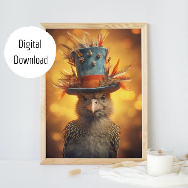 Poster animals with funny hats colorful bird wall decoration colorful hats, funny animals, photo, animal photos, digital download