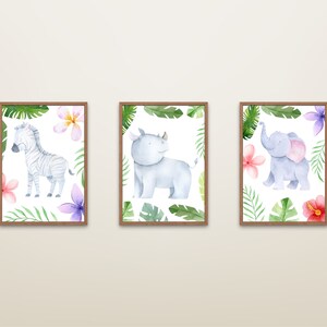 Kinderzimmer Poster Set Dschungeltiere, Elefant, Naßhorn, Zebra, Babyzimmer Dekoration, Dekoration für Kinder A4 A3 A2