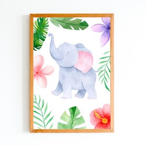 Kinderzimmer Poster Elefant im Dschungel, Dekoration für das Kinderzimmer, Babyzimmer Dekoration