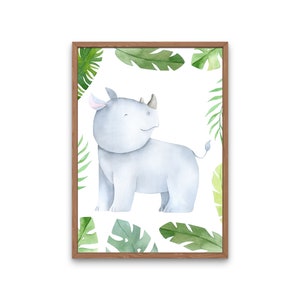 Kinderzimmer Poster Nashorn im Dschungel, Babyzimmer Dekoration, Dekoration für Kinder