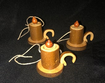 Set of 3 Wooden Candle Christmas Ornaments