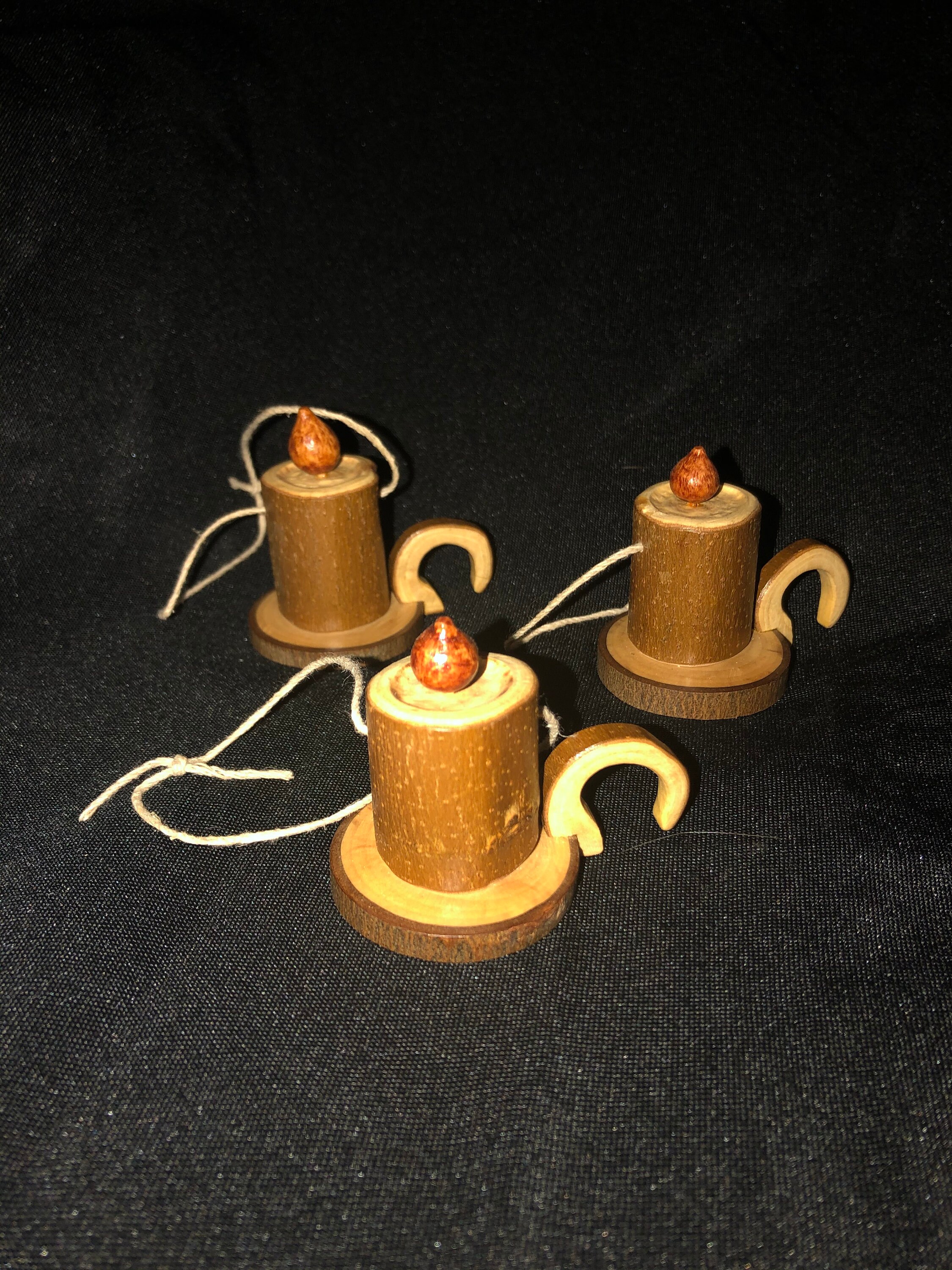 Set of 3 Wooden Candle Christmas Ornaments Etsy