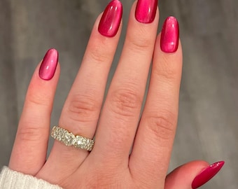 STRAWBERRY GLASS - hot pink cat eye press on nails acrylic gel fake false