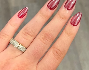 DARK CHERRY - burgundy dark red chrome press on nails acrylic fake false