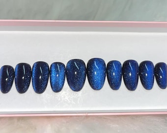CRYSTAL BALL - blue cat eye press on nails fake false acrylic