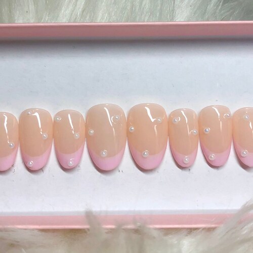 Pink French Tip Press on Nails Acrylic Nails Fake Nails - Etsy