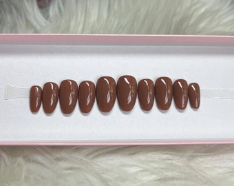 FRENCH FUDGE: Brown Press On Nails -- chocolate gel acrylic fall fake false short almond