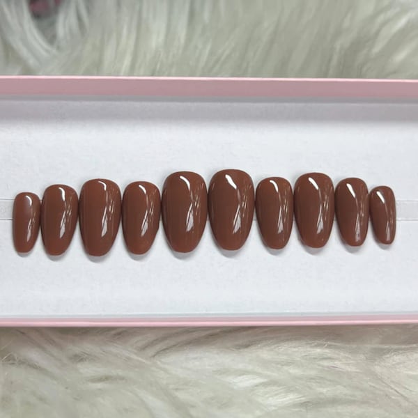 FRENCH FUDGE: Brown Press On Nails -- chocolate gel acrylic fall fake false short almond