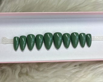 MOSS GREEN: Press On Nails -- forest earthy nature fake false acrylic gel short stiletto