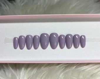 RAINY DAY: Purple Gray Press On Nails -- gel acrylic fake false short almond