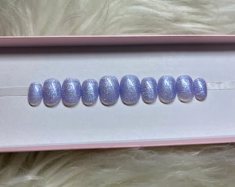 TANZANITE: Blue-Purple Glitter Press On Nails - holographic fake false acrylic short round almond gel