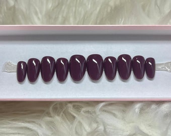 PLUM: Dark Purple Press On Nails -- fall autumn short almond gel acrylic fake false