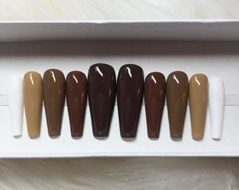 Brown Tones Press On Nails | Glue on nails False nails Spring Summer nails