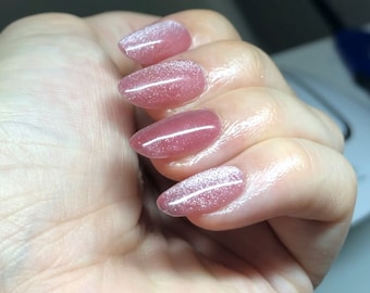 TWINKLE: Pink Cat Eye Press On Nails- terciopelo brillo corto gel de almendra acrílico falso falso