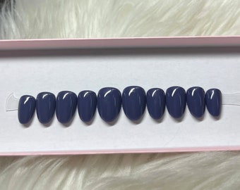 DENIM BLUE: Press On Nails - gel acrylic short almond winter