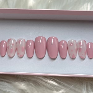 MUTED PINK COW: Pink Cow Print Press On Nails - gel acrylic fake false spring summer pastel short almond