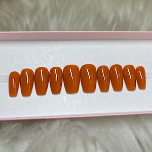 AUTUMN: Burnt Orange Press On Nails -- fall gel acrylic fake false short coffin