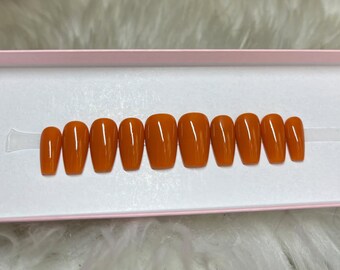 AUTUMN: Burnt Orange Press On Nails -- fall gel acrylic fake false short coffin
